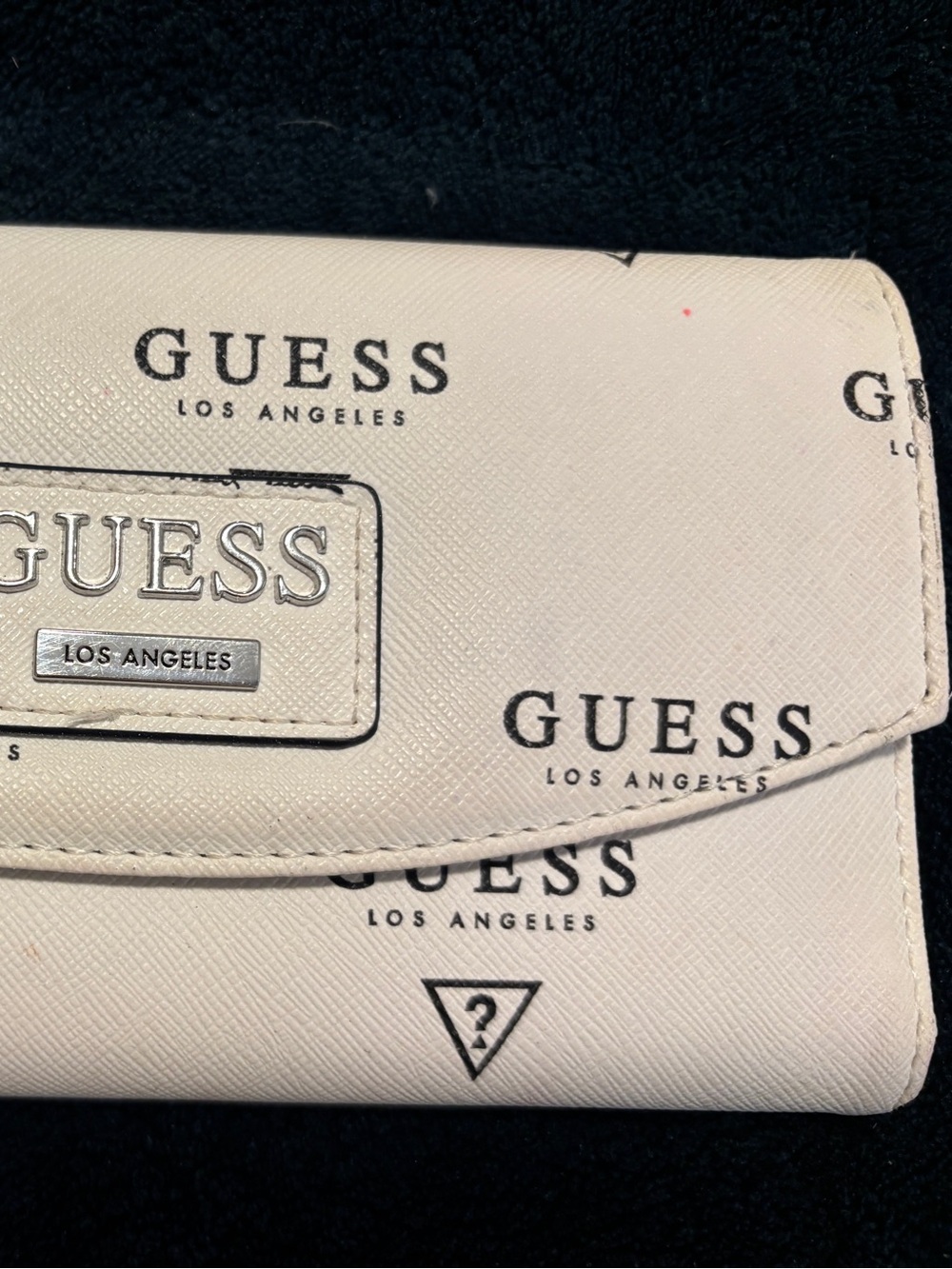 Guess Cream Logo Continental Wallet with Silver Plaque